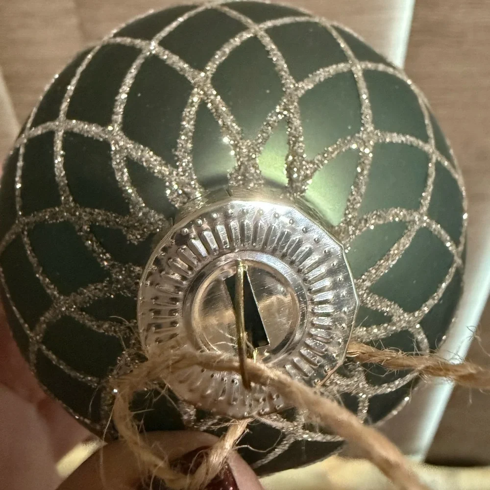 Barnes & Noble Holiday Christmas Collection THREE Ornaments Green Silver Glitter - Picture 2 of 6